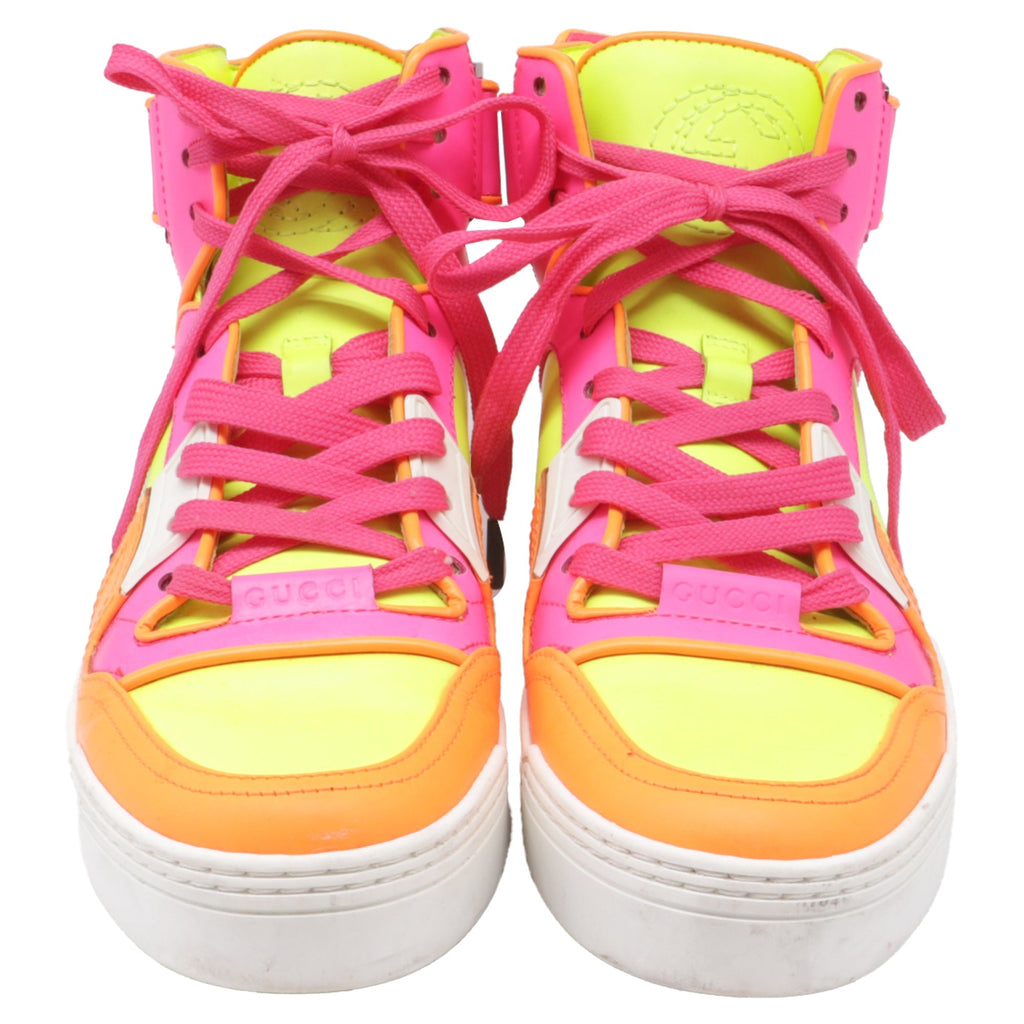 Women's Gucci Neon High Top Sneakers in Yellow Calfskin Leather