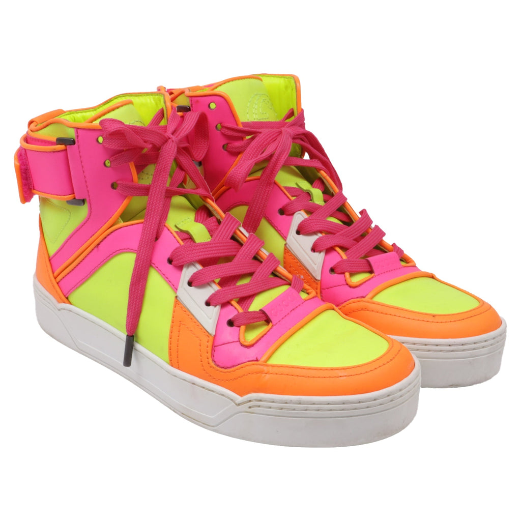 Women's Gucci Neon High Top Sneakers in Yellow Calfskin Leather