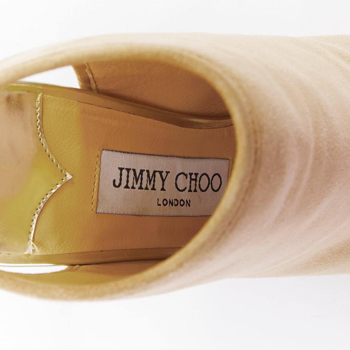 Women's Jimmy Choo Suede Gold Heel Booties
