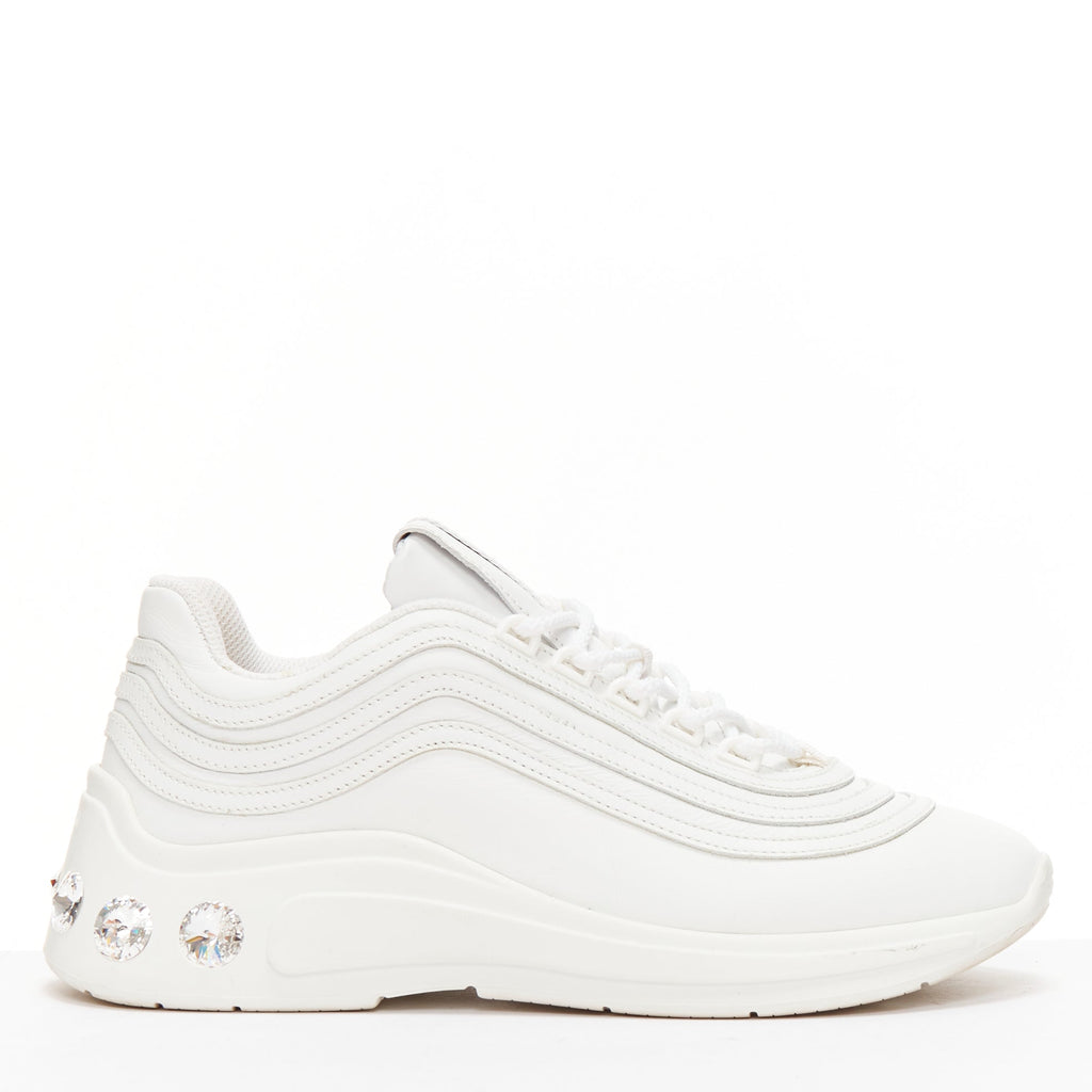 Women's Miu Miu White Leather Crystal Sneakers