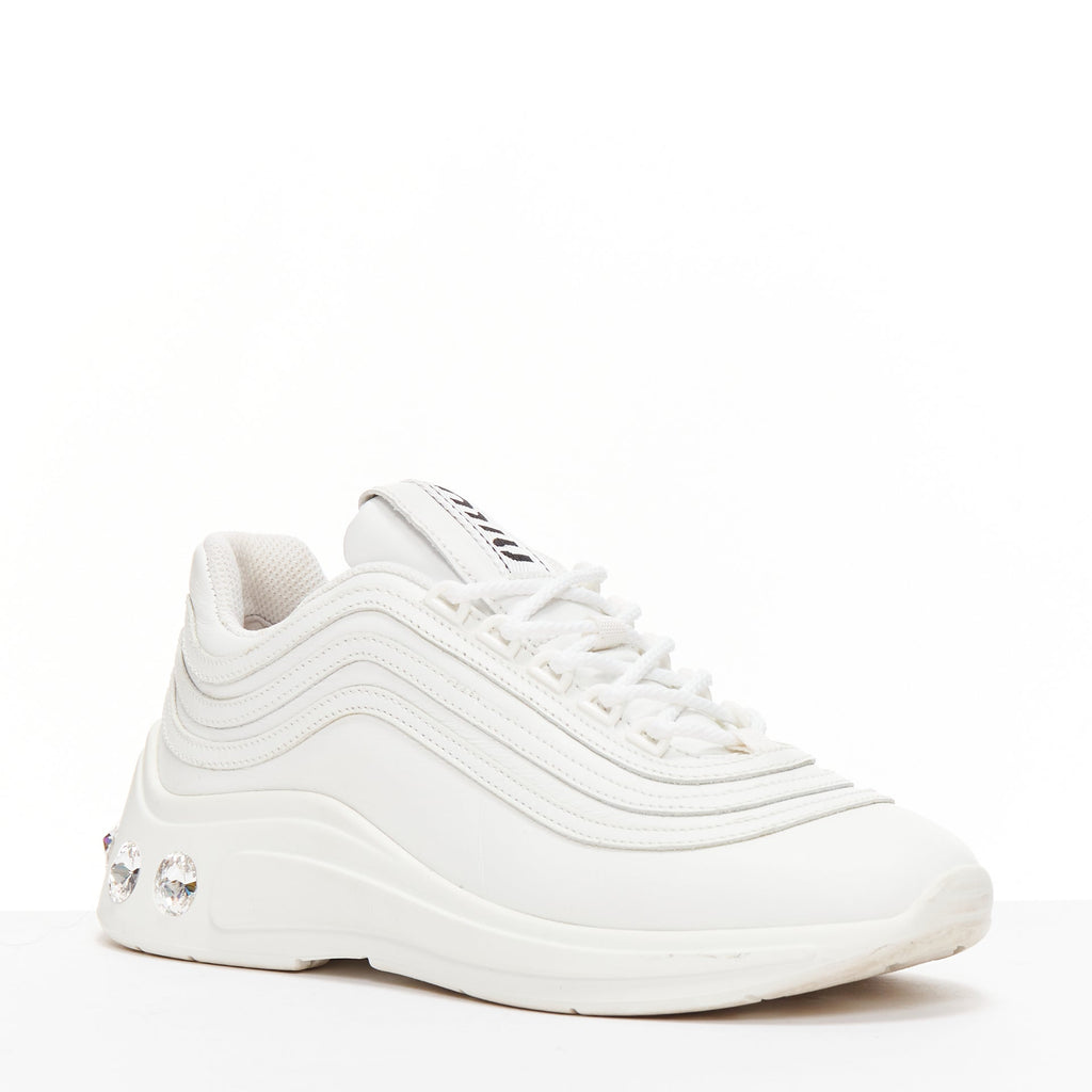 Women's Miu Miu White Leather Crystal Sneakers