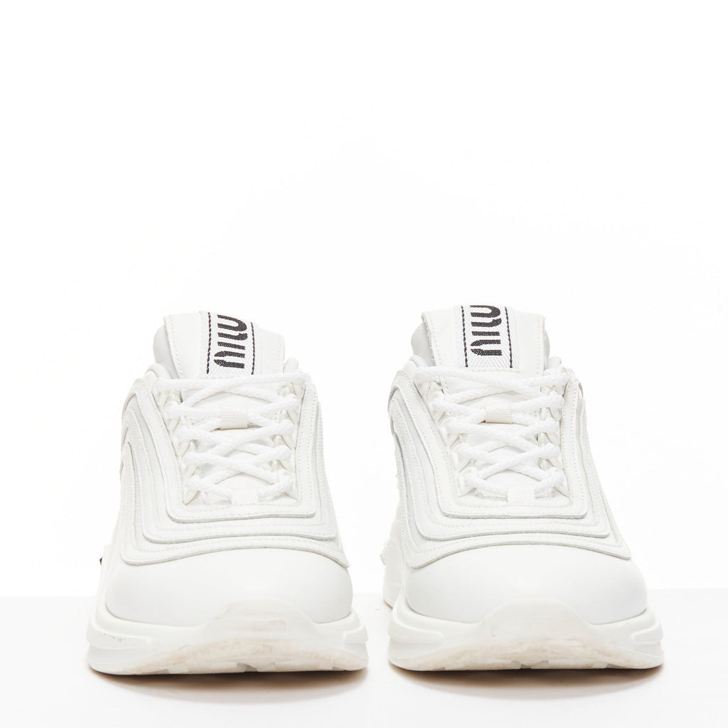 Women's Miu Miu White Leather Crystal Sneakers