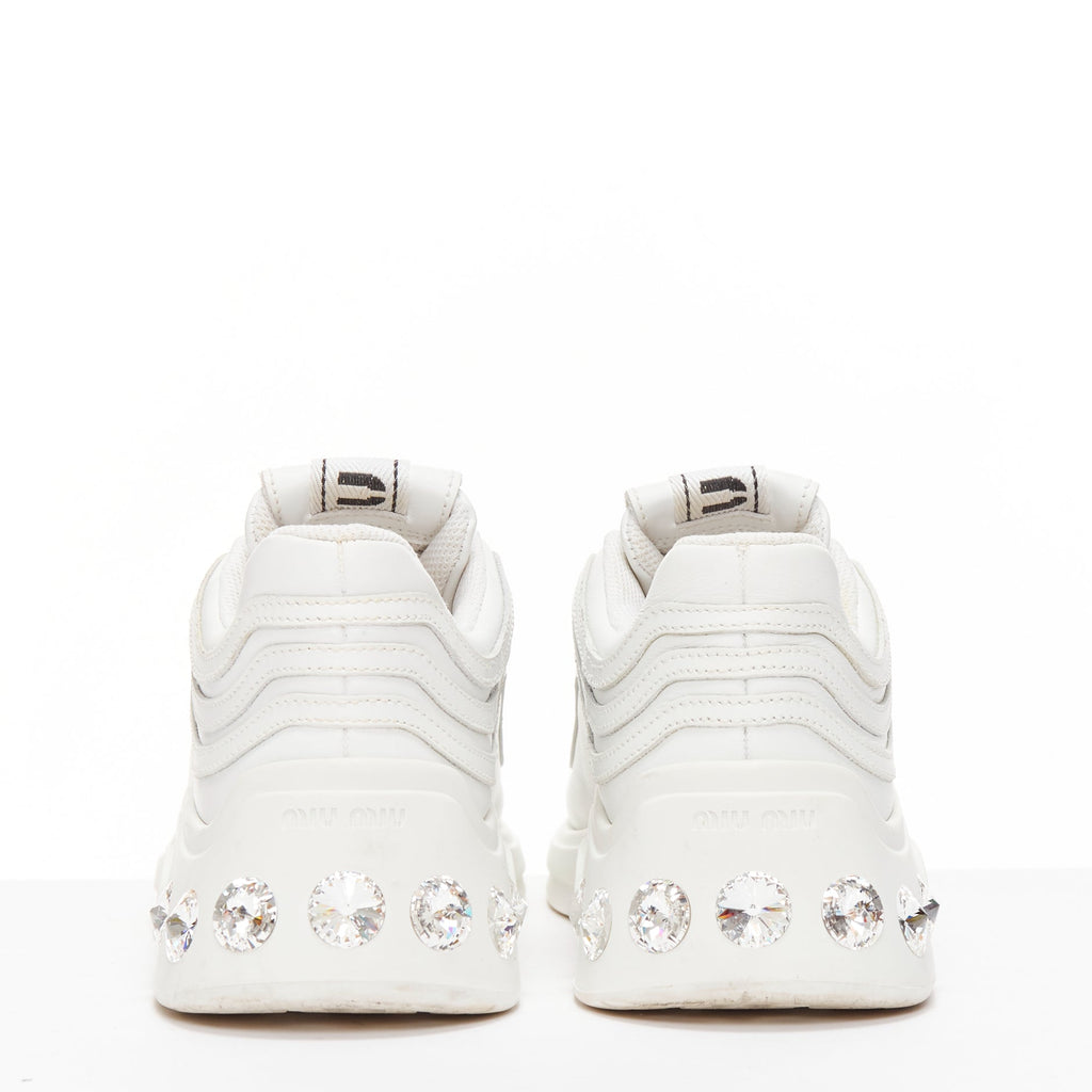 Women's Miu Miu White Leather Crystal Sneakers