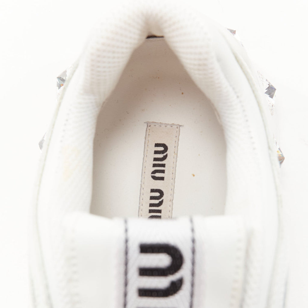 Women's Miu Miu White Leather Crystal Sneakers