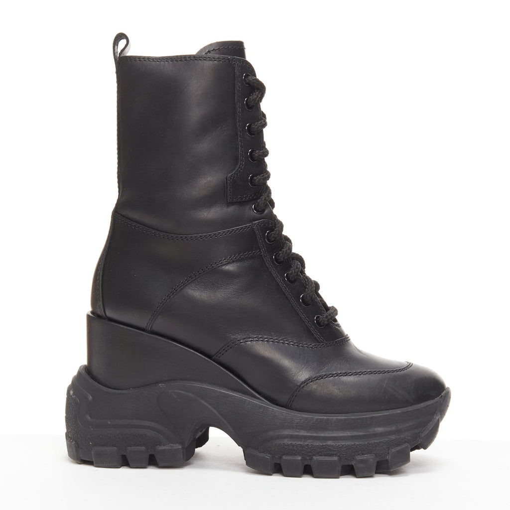 Women's Miu Miu Leather Lace Up Chunky Boots