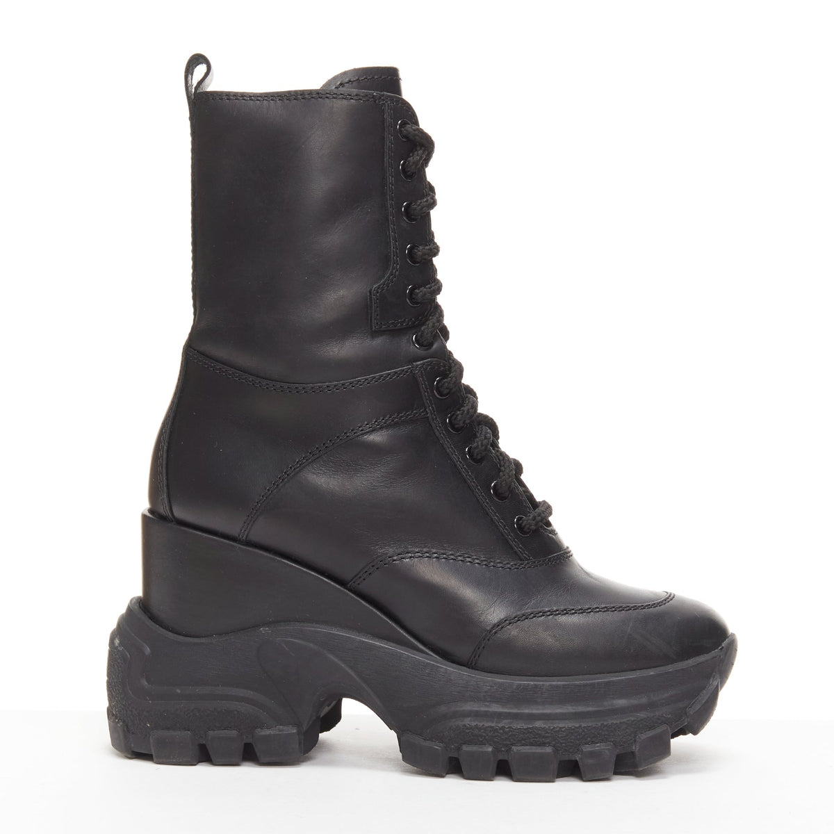 Women's Miu Miu Leather Lace Up Chunky Boots