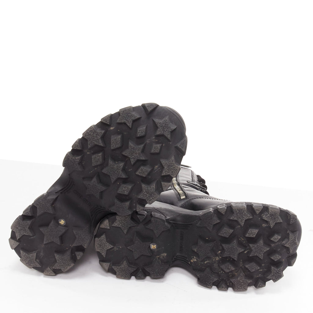 Women's Miu Miu Leather Lace Up Chunky Boots