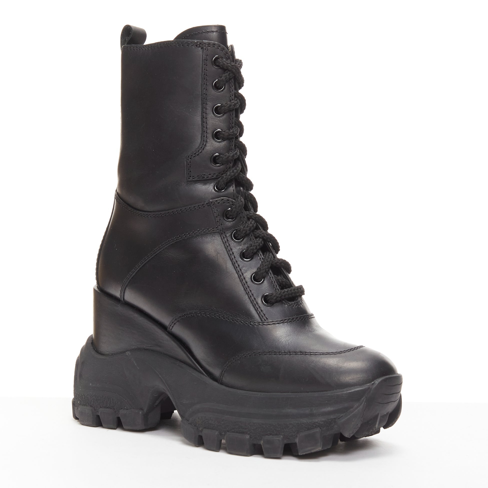Women's Miu Miu Leather Lace Up Chunky Boots