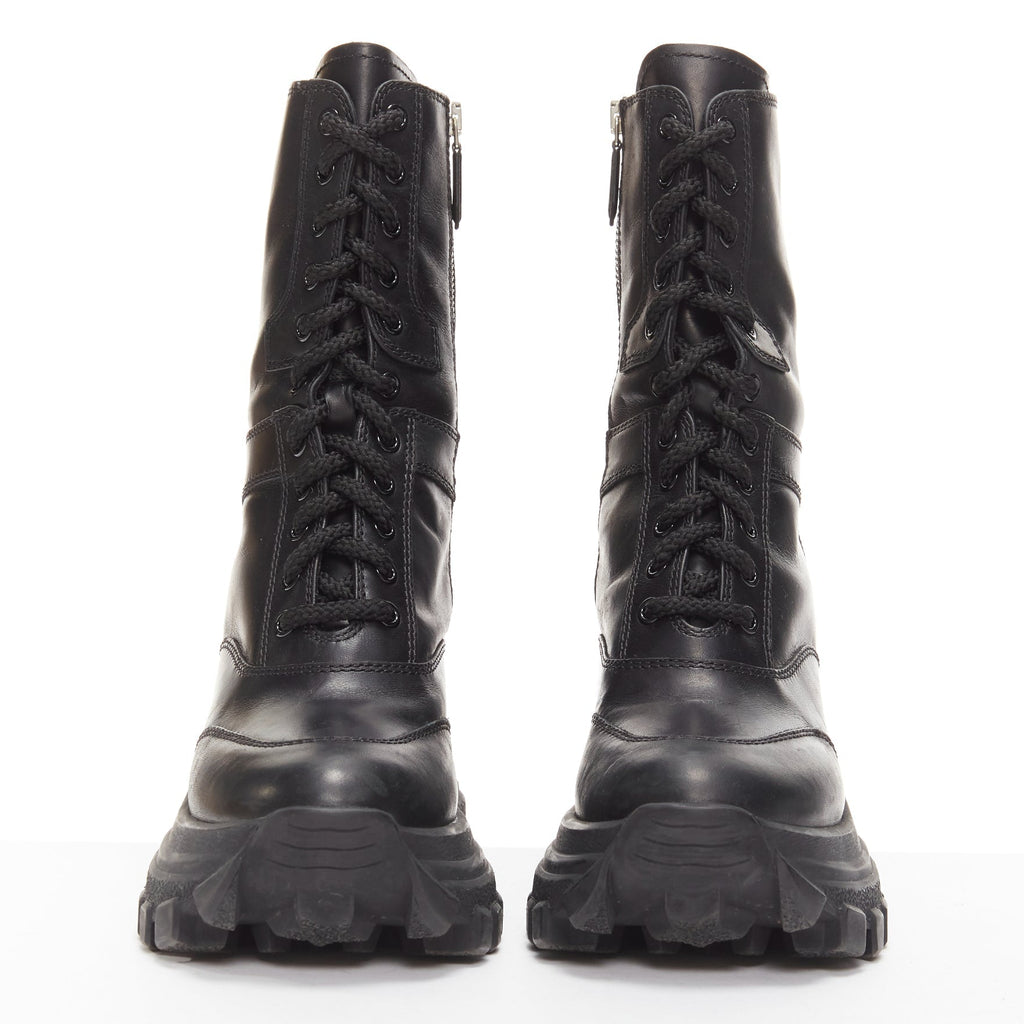 Women's Miu Miu Leather Lace Up Chunky Boots