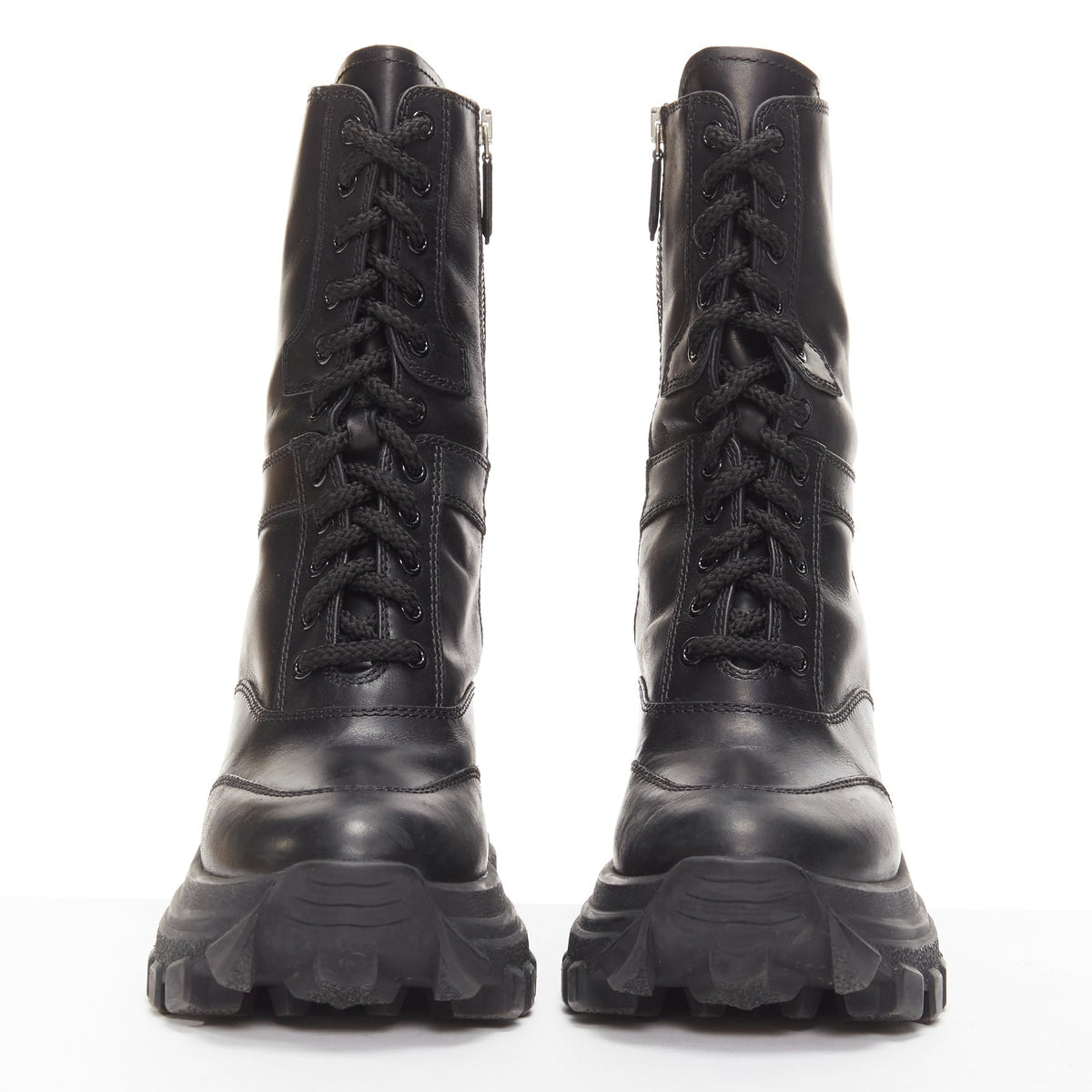 Women's Miu Miu Leather Lace Up Chunky Boots