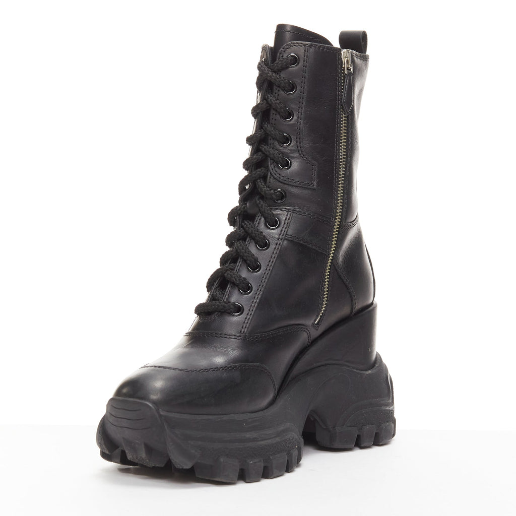 Women's Miu Miu Leather Lace Up Chunky Boots