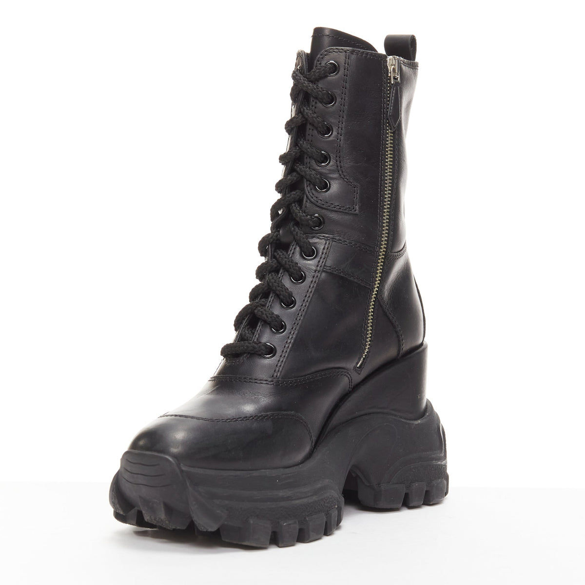 Women's Miu Miu Leather Lace Up Chunky Boots