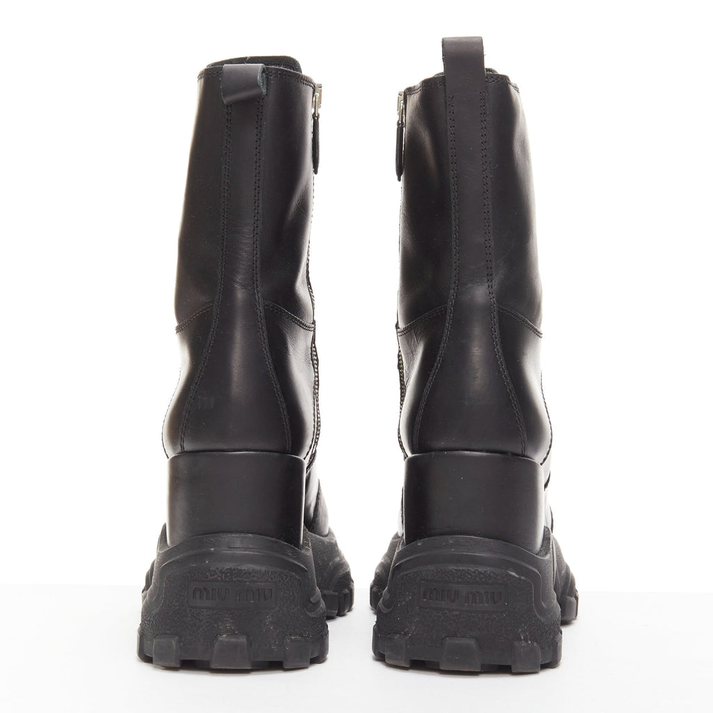 Women's Miu Miu Leather Lace Up Chunky Boots