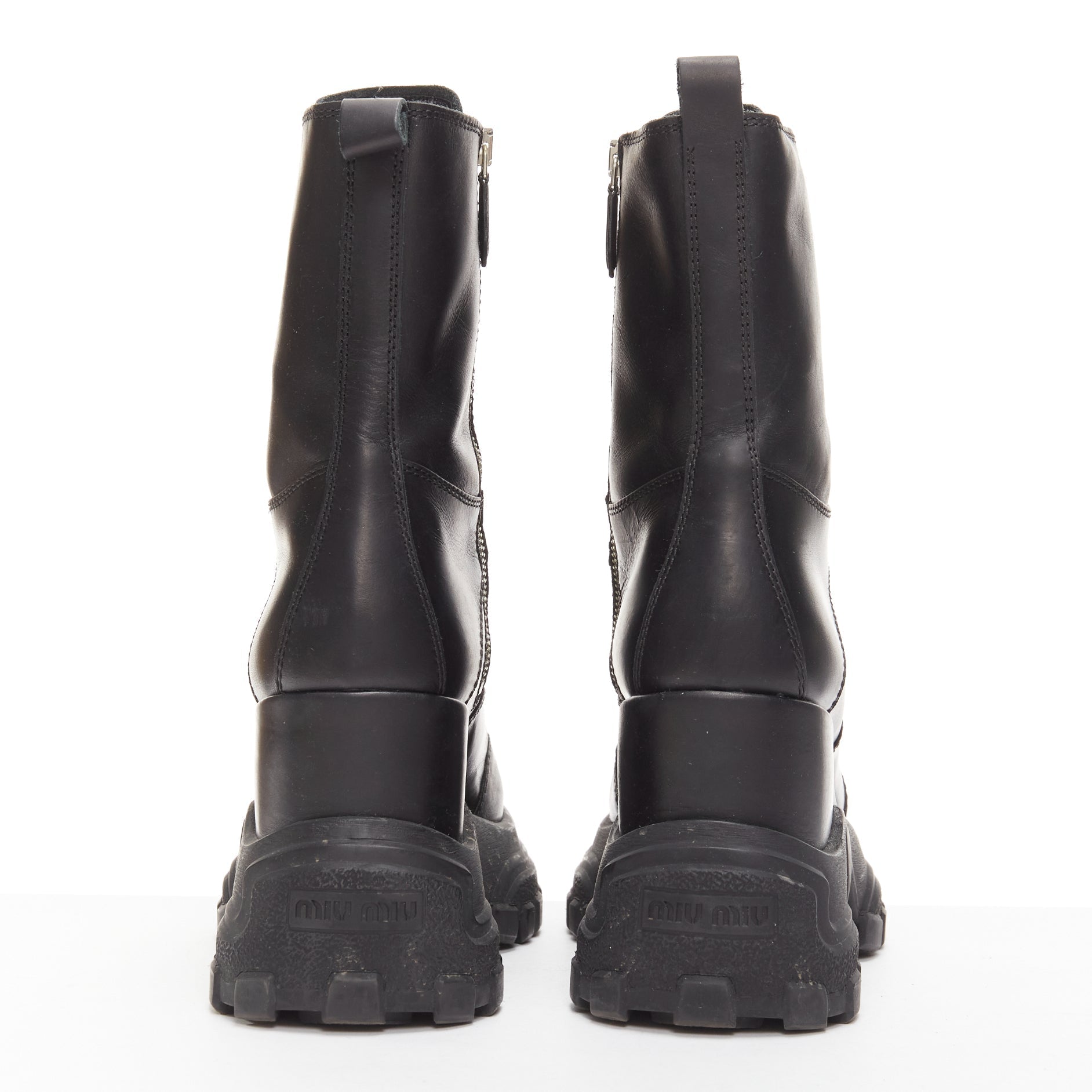 Women's Miu Miu Leather Lace Up Chunky Boots
