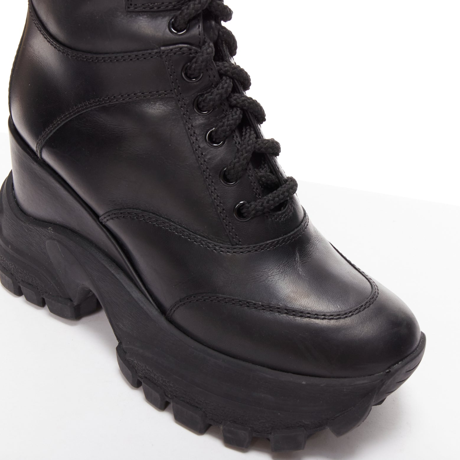 Women's Miu Miu Leather Lace Up Chunky Boots