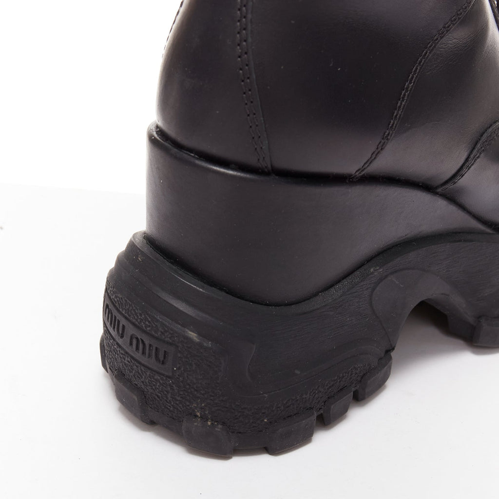 Women's Miu Miu Leather Lace Up Chunky Boots