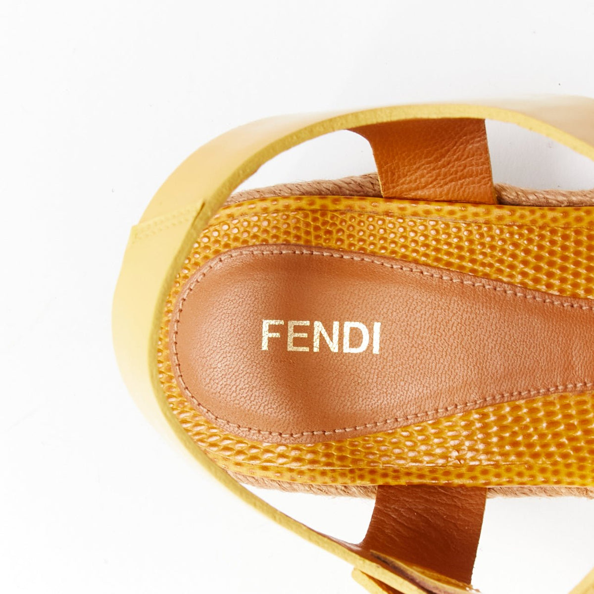Women's Fendi Leather Cross Strap Jute Sandal