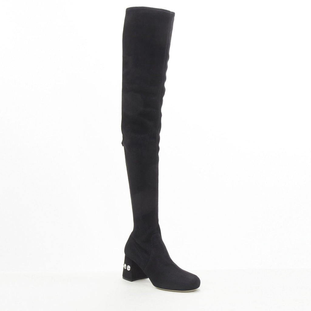 Women's Miu Miu Suede Jewelled Over Knee Boots