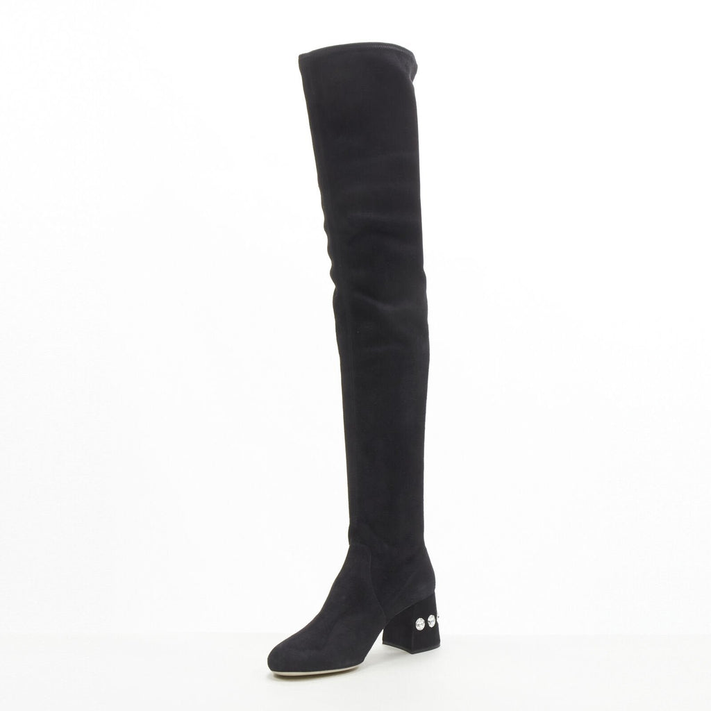 Women's Miu Miu Suede Jewelled Over Knee Boots
