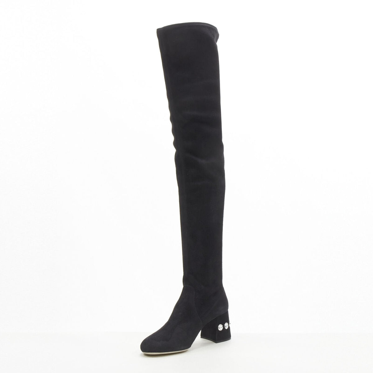 Women's Miu Miu Suede Jewelled Over Knee Boots