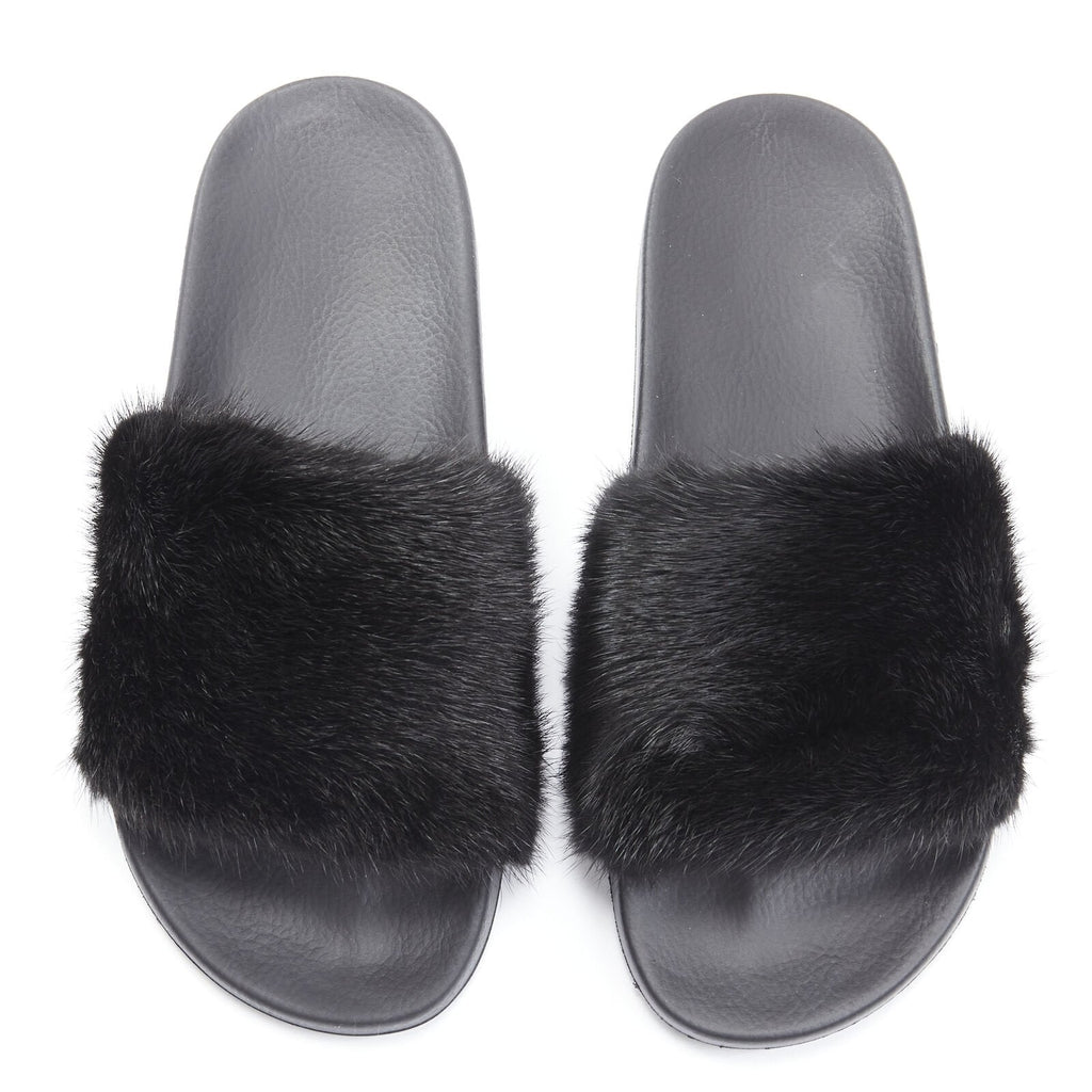 Women's Givenchy Mink Fur Logo Pool Slides