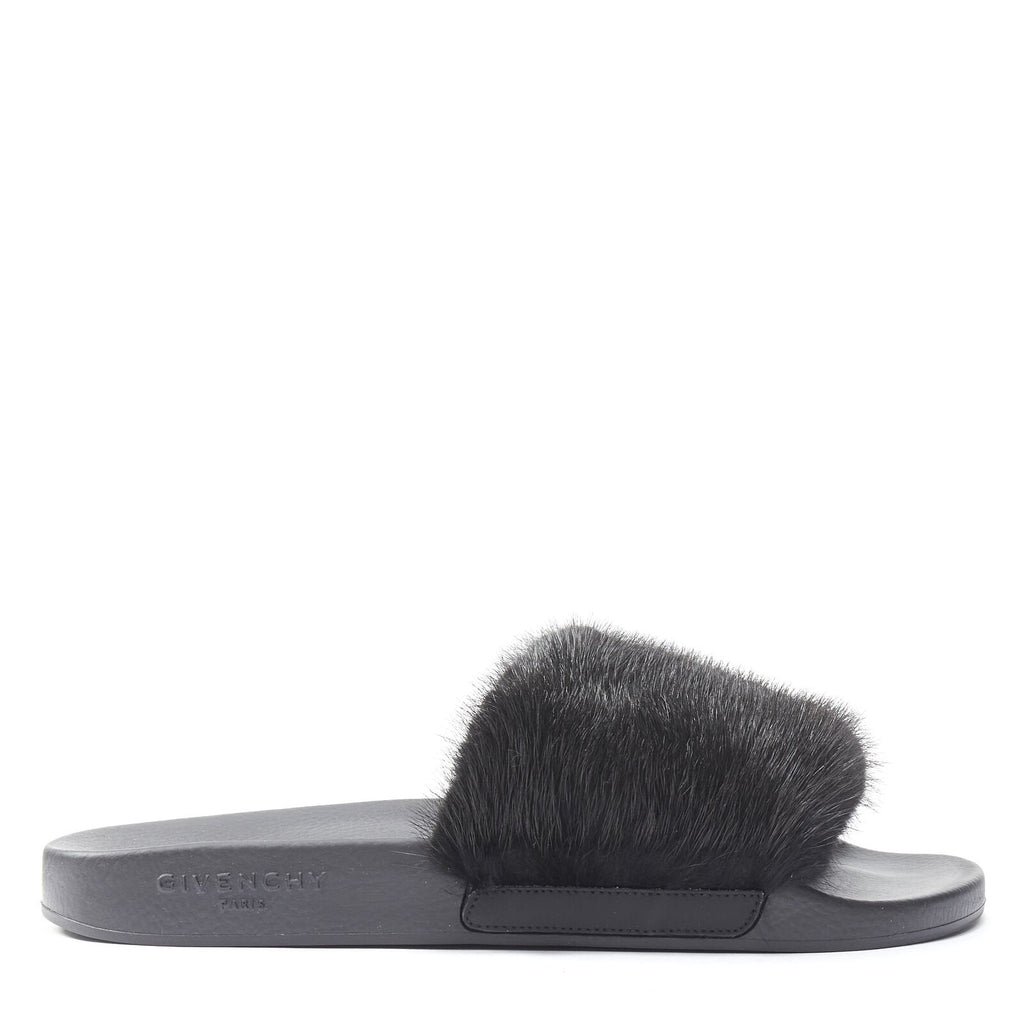 Women's Givenchy Mink Fur Logo Pool Slides