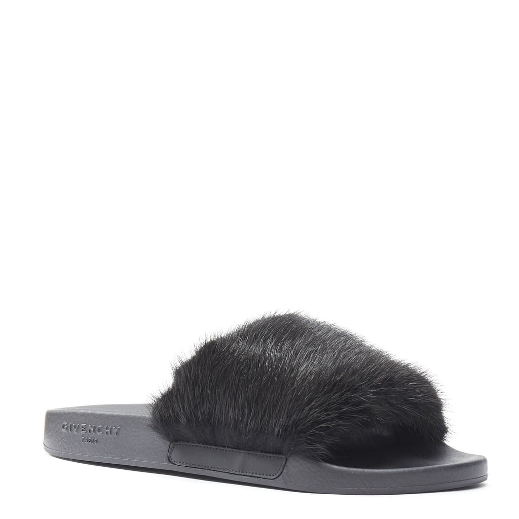Women's Givenchy Mink Fur Logo Pool Slides