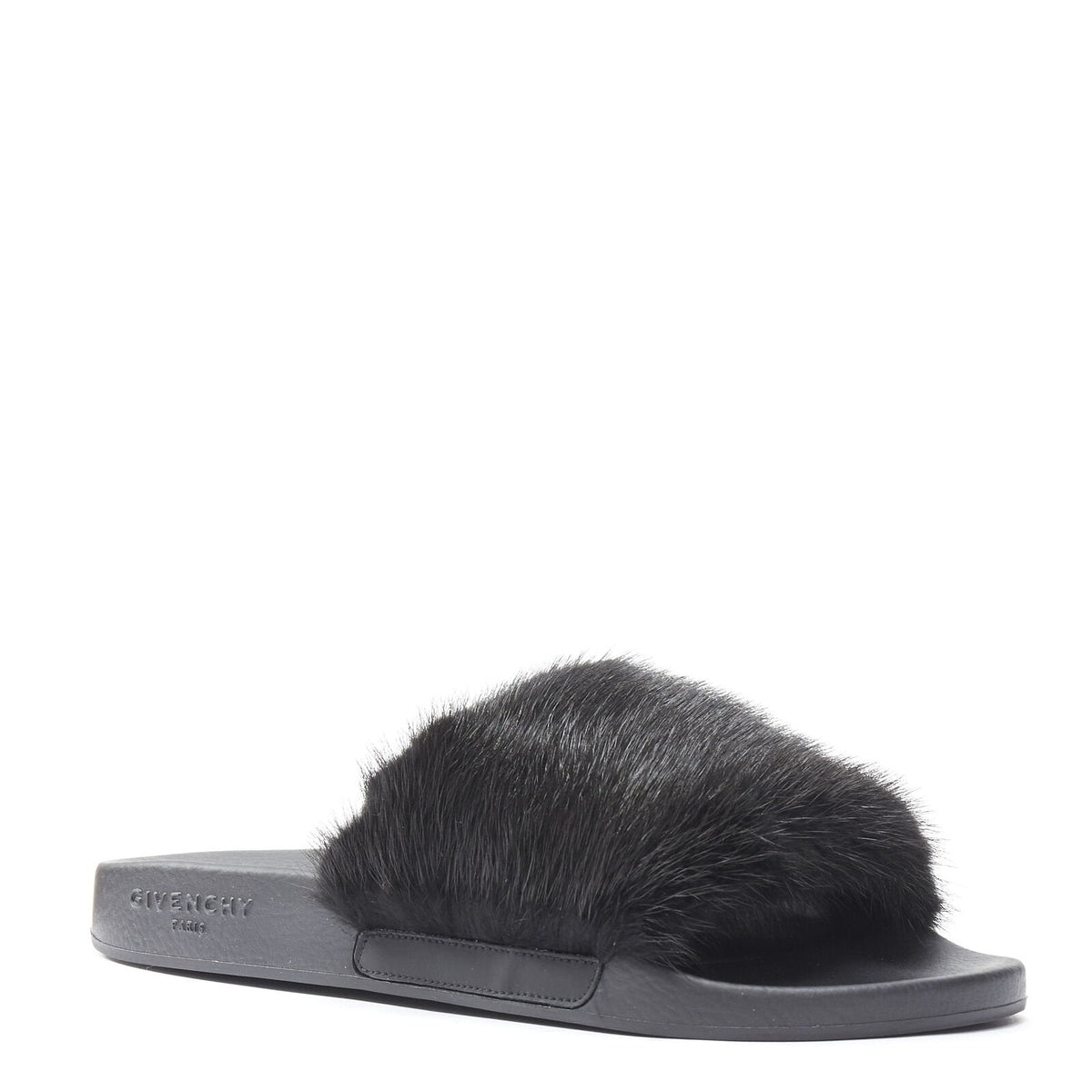 Women's Givenchy Mink Fur Logo Pool Slides