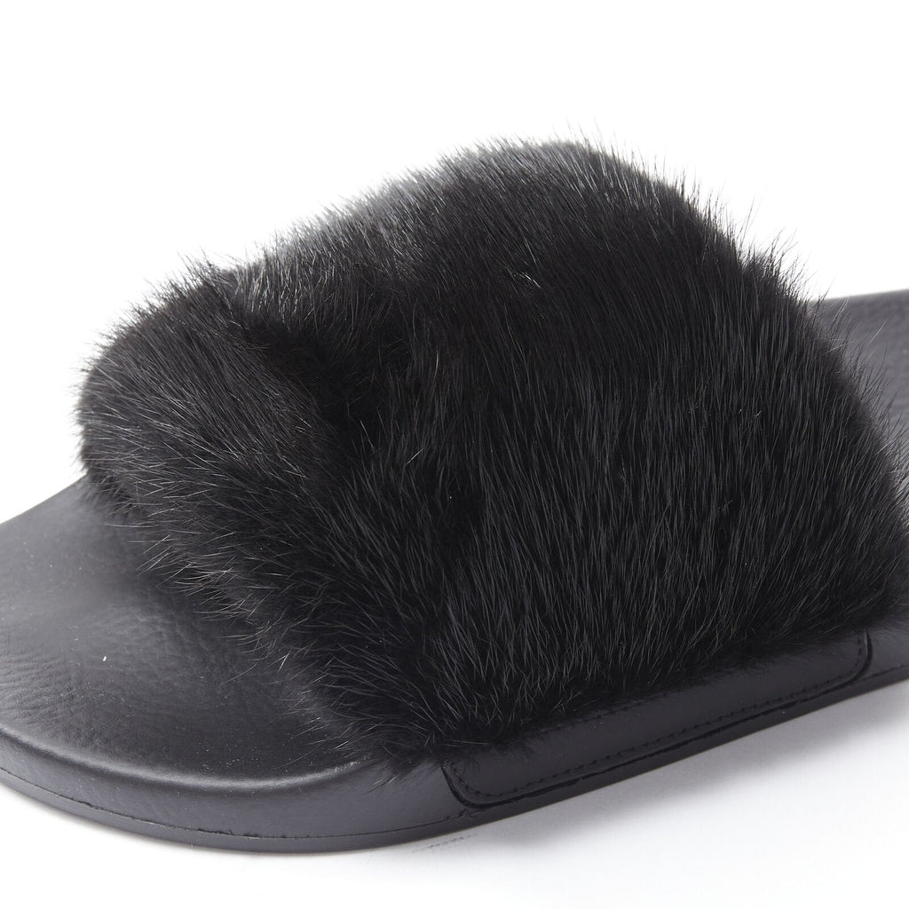 Women's Givenchy Mink Fur Logo Pool Slides