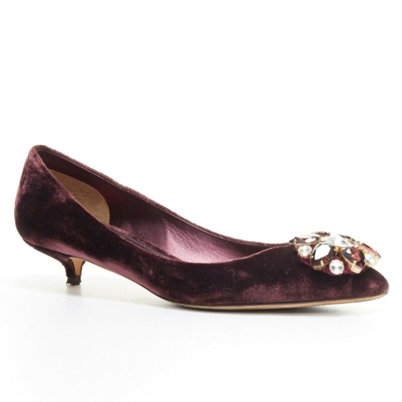 Women's Dolce Gabbana Velvet Crystal Heel Pumps