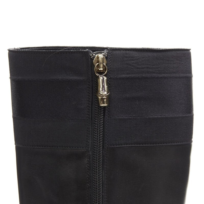 Women's Gucci Web Trim Leather Riding Boots