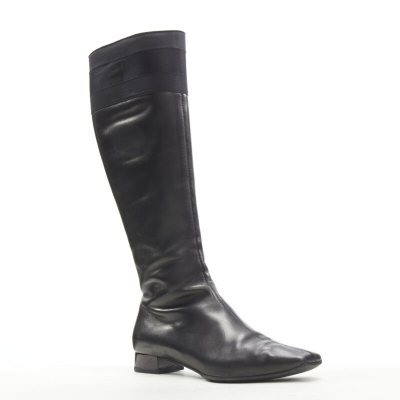 Women's Gucci Web Trim Leather Riding Boots