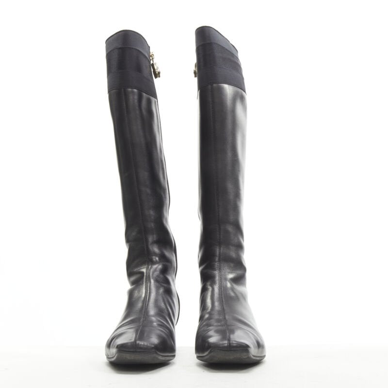 Women's Gucci Web Trim Leather Riding Boots