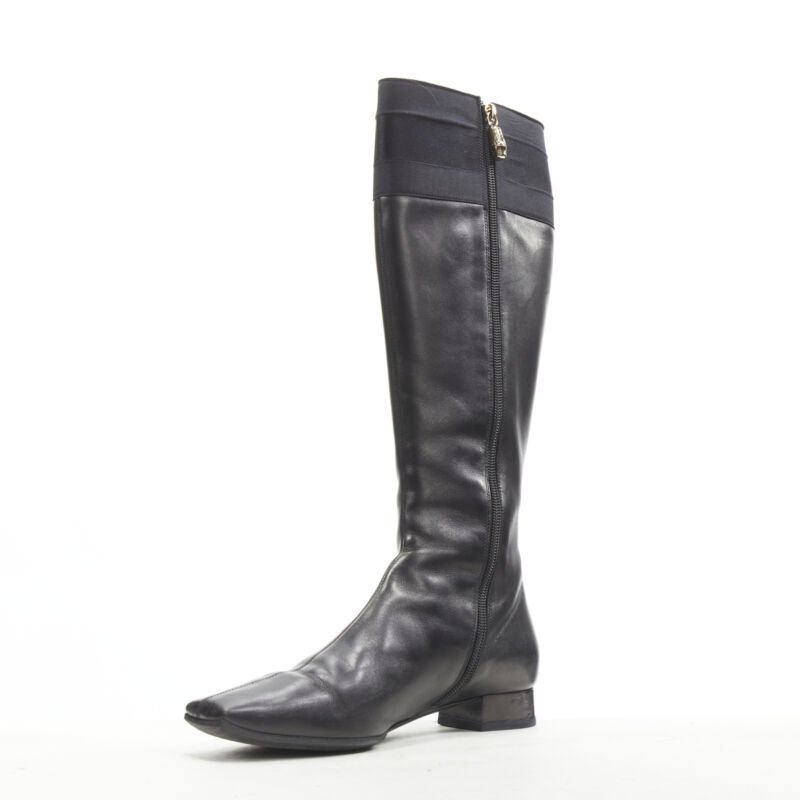 Women's Gucci Web Trim Leather Riding Boots