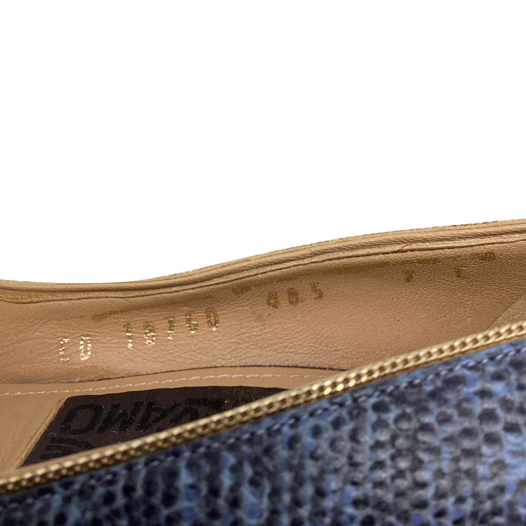 Women's Salvatore Ferragamo Two Tone Lizard Embossed Block Heel Pumps in Blue Leather