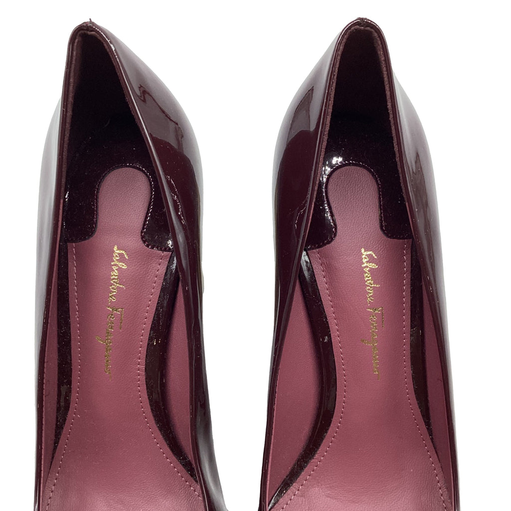 Women's Ferragamo Lucca Block Heel Pumps in Burgundy Patent Leather