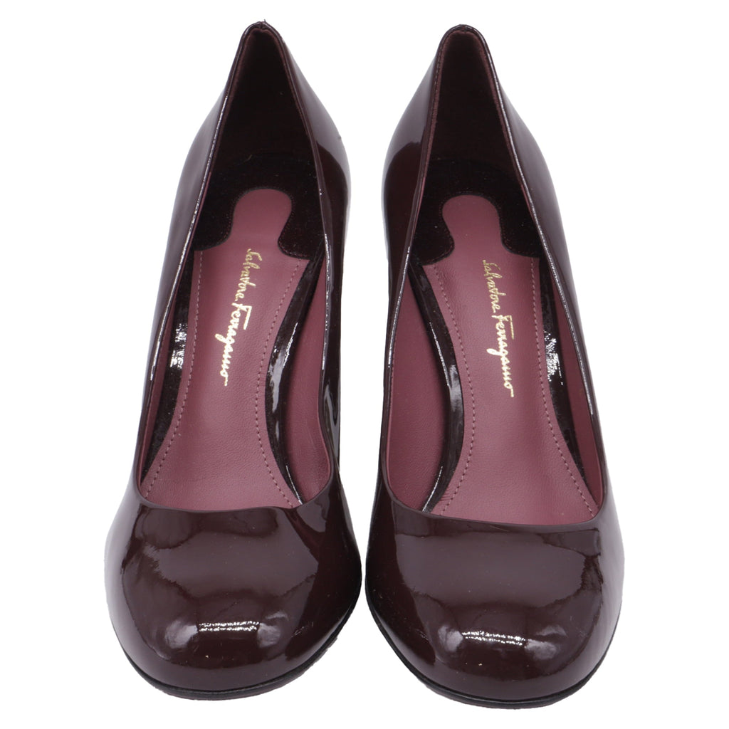 Women's Ferragamo Lucca Block Heel Pumps in Burgundy Patent Leather
