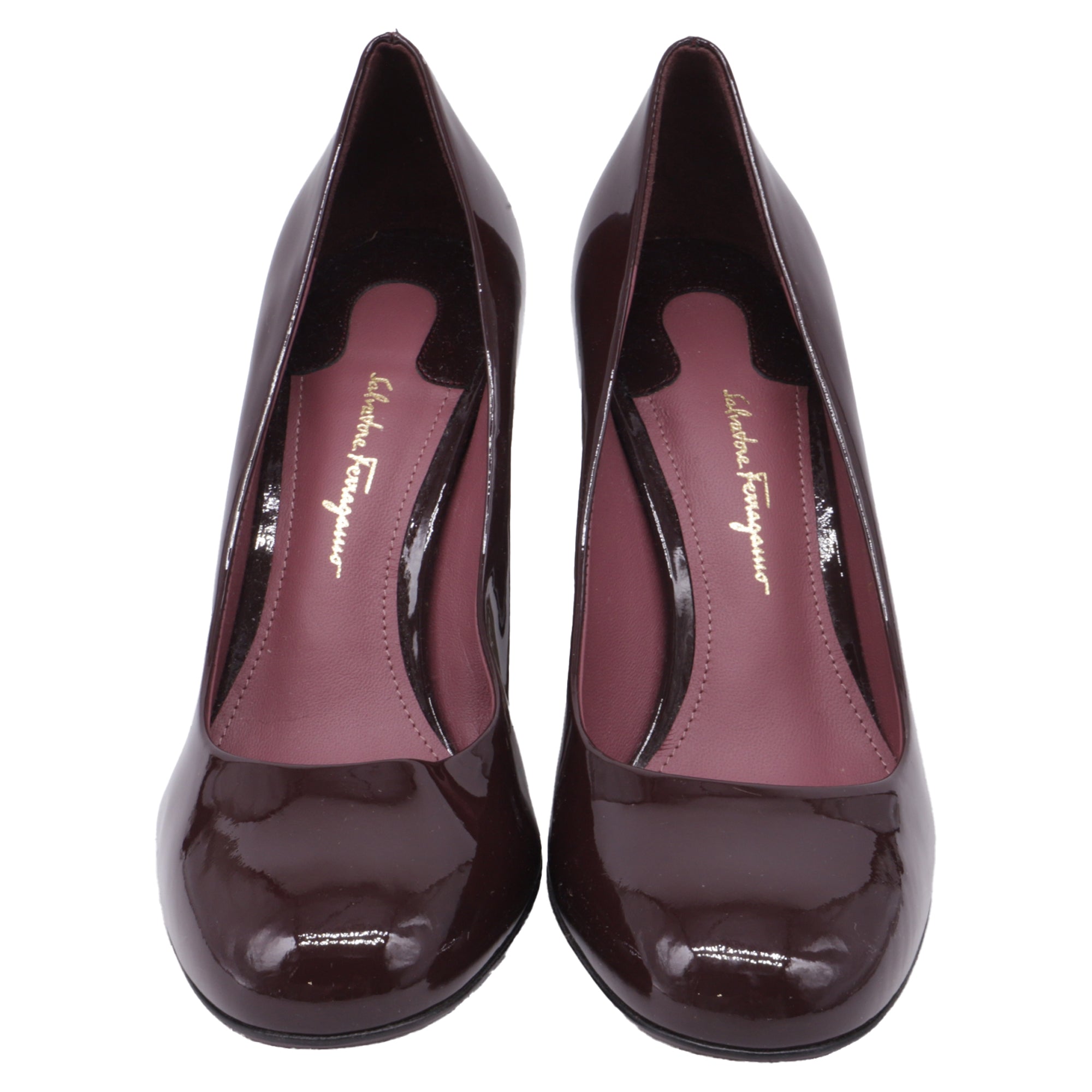 Women's Ferragamo Lucca Block Heel Pumps in Burgundy Patent Leather