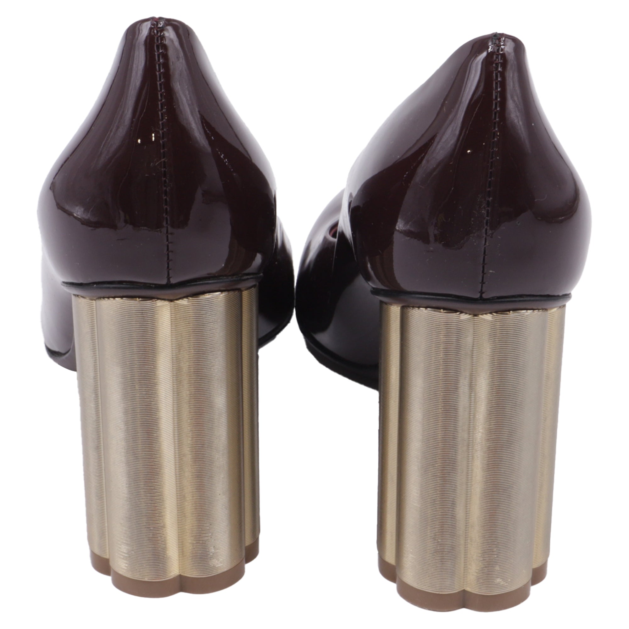 Women's Ferragamo Lucca Block Heel Pumps in Burgundy Patent Leather