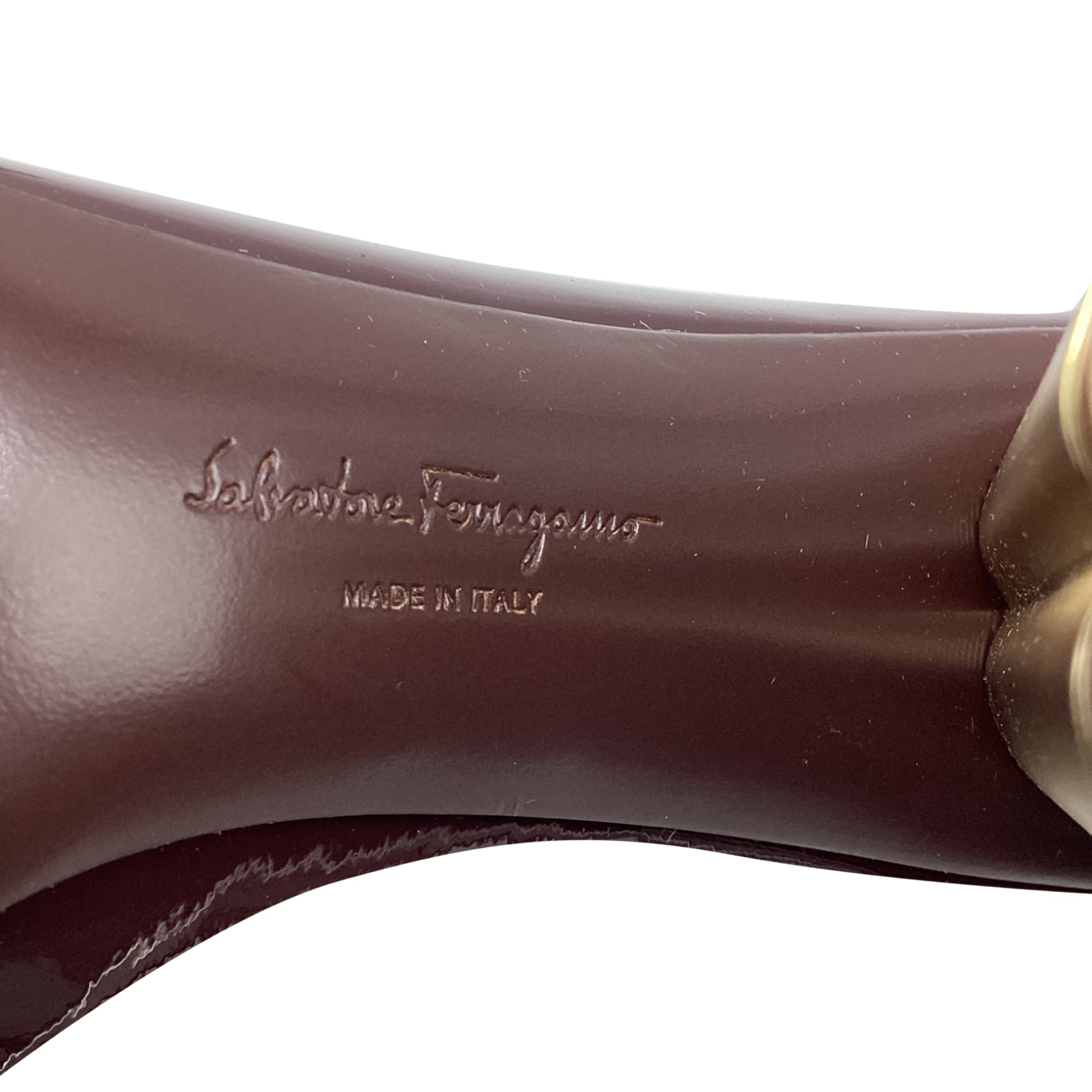 Women's Ferragamo Lucca Block Heel Pumps in Burgundy Patent Leather