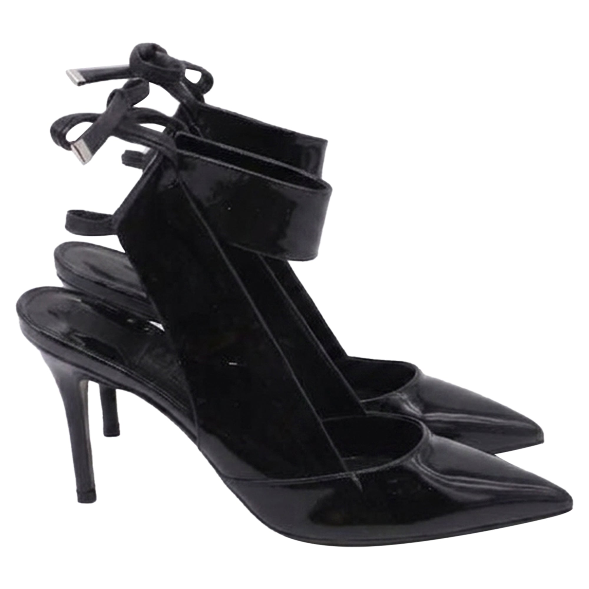 Women's Salvatore Ferragamo Ankle-Strap Pump with Transparent PVC Detail in Black Patent Leather