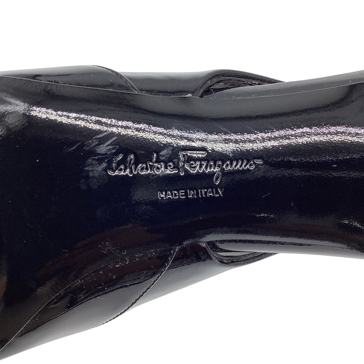 Women's Salvatore Ferragamo Ankle-Strap Pump with Transparent PVC Detail in Black Patent Leather
