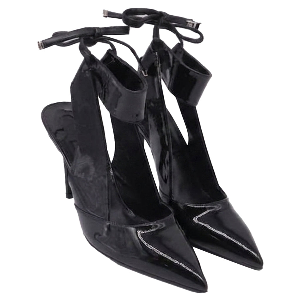 Women's Salvatore Ferragamo Ankle-Strap Pump with Transparent PVC Detail in Black Patent Leather
