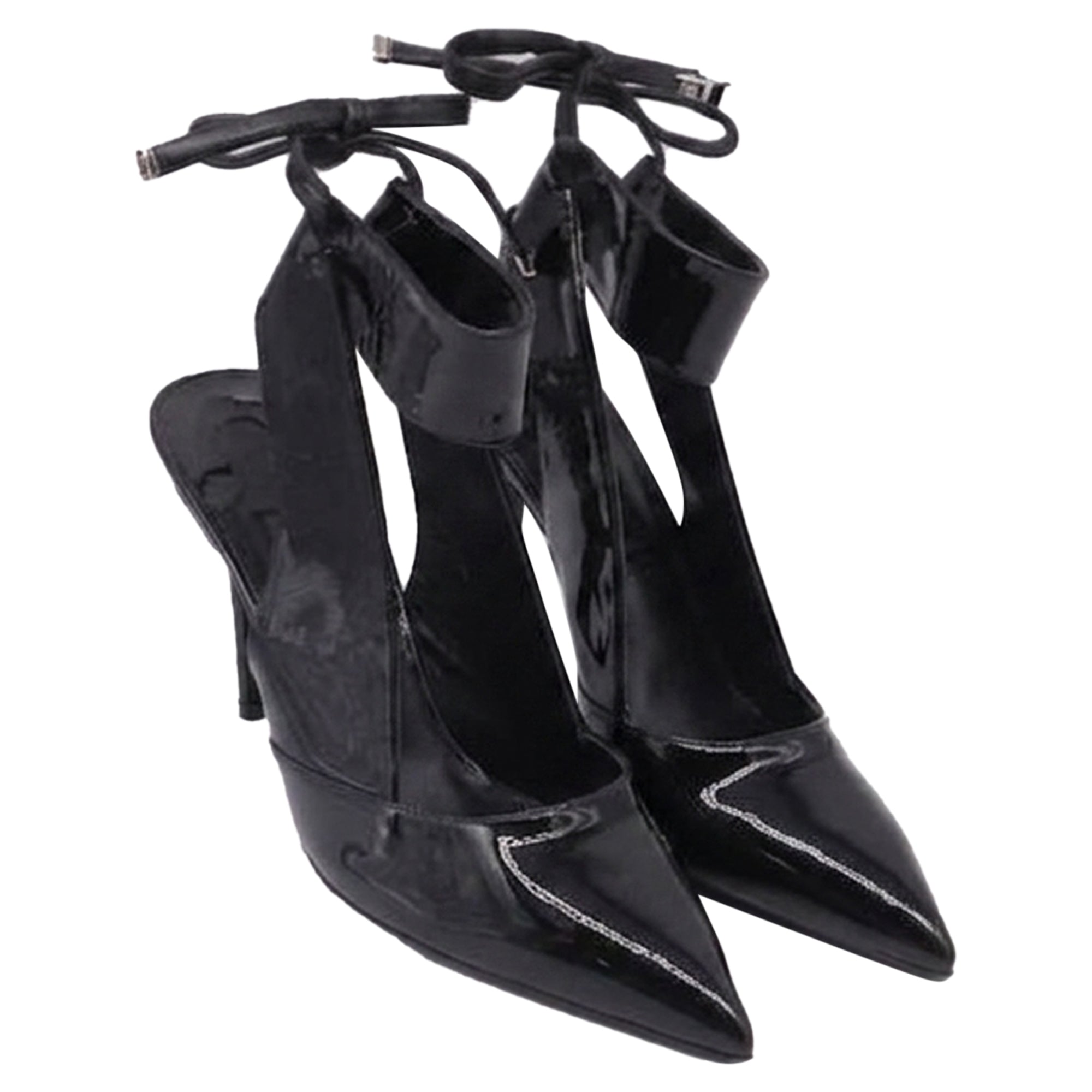 Women's Salvatore Ferragamo Ankle-Strap Pump with Transparent PVC Detail in Black Patent Leather