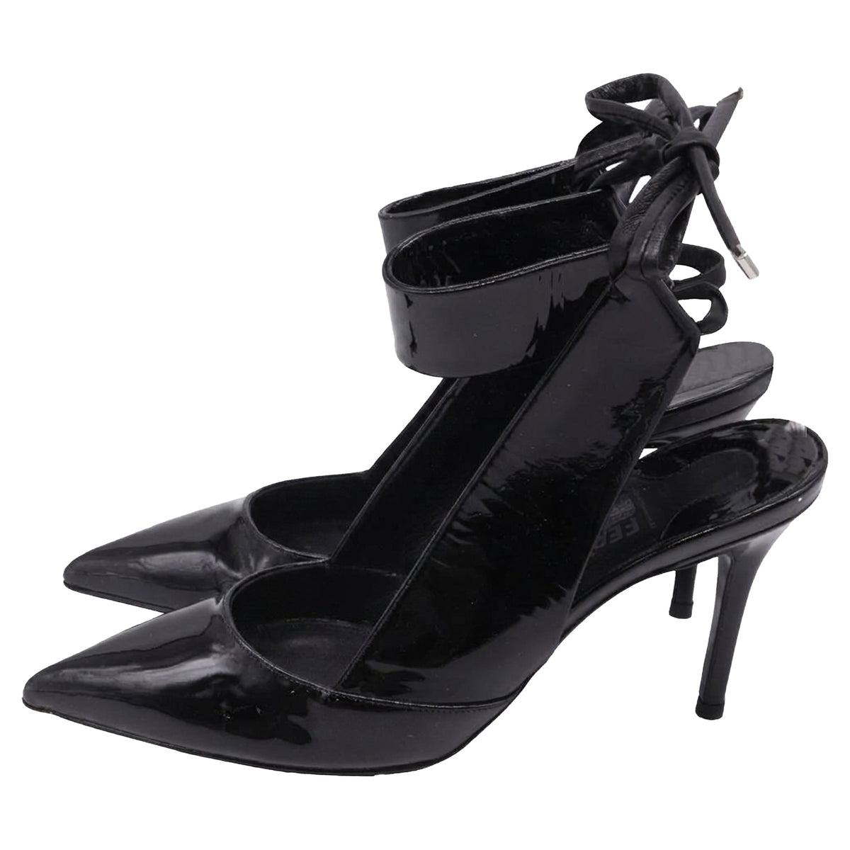 Women's Salvatore Ferragamo Ankle-Strap Pump with Transparent PVC Detail in Black Patent Leather
