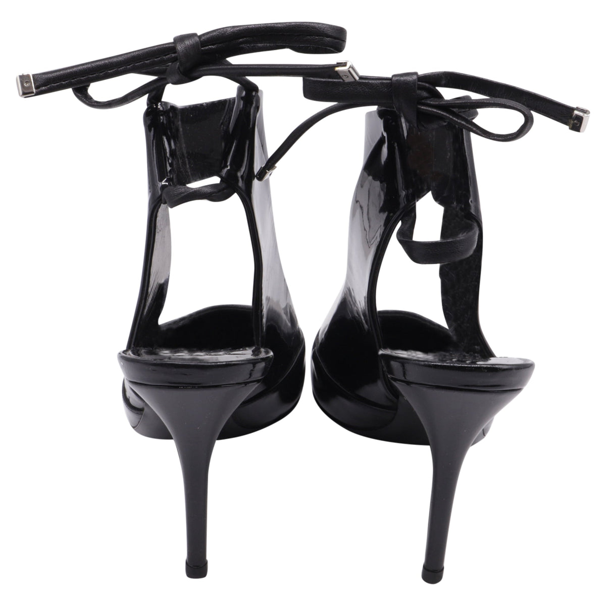 Women's Salvatore Ferragamo Ankle-Strap Pump with Transparent PVC Detail in Black Patent Leather