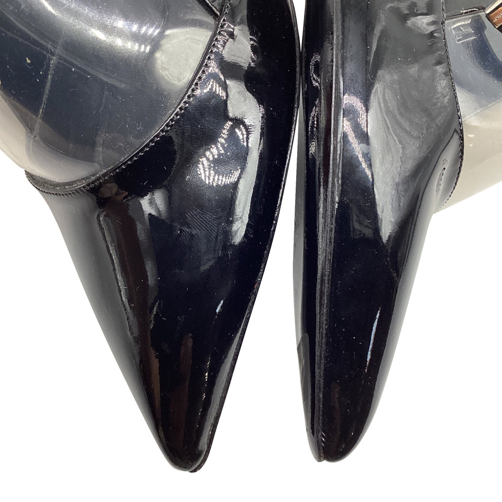 Women's Salvatore Ferragamo Ankle-Strap Pump with Transparent PVC Detail in Black Patent Leather