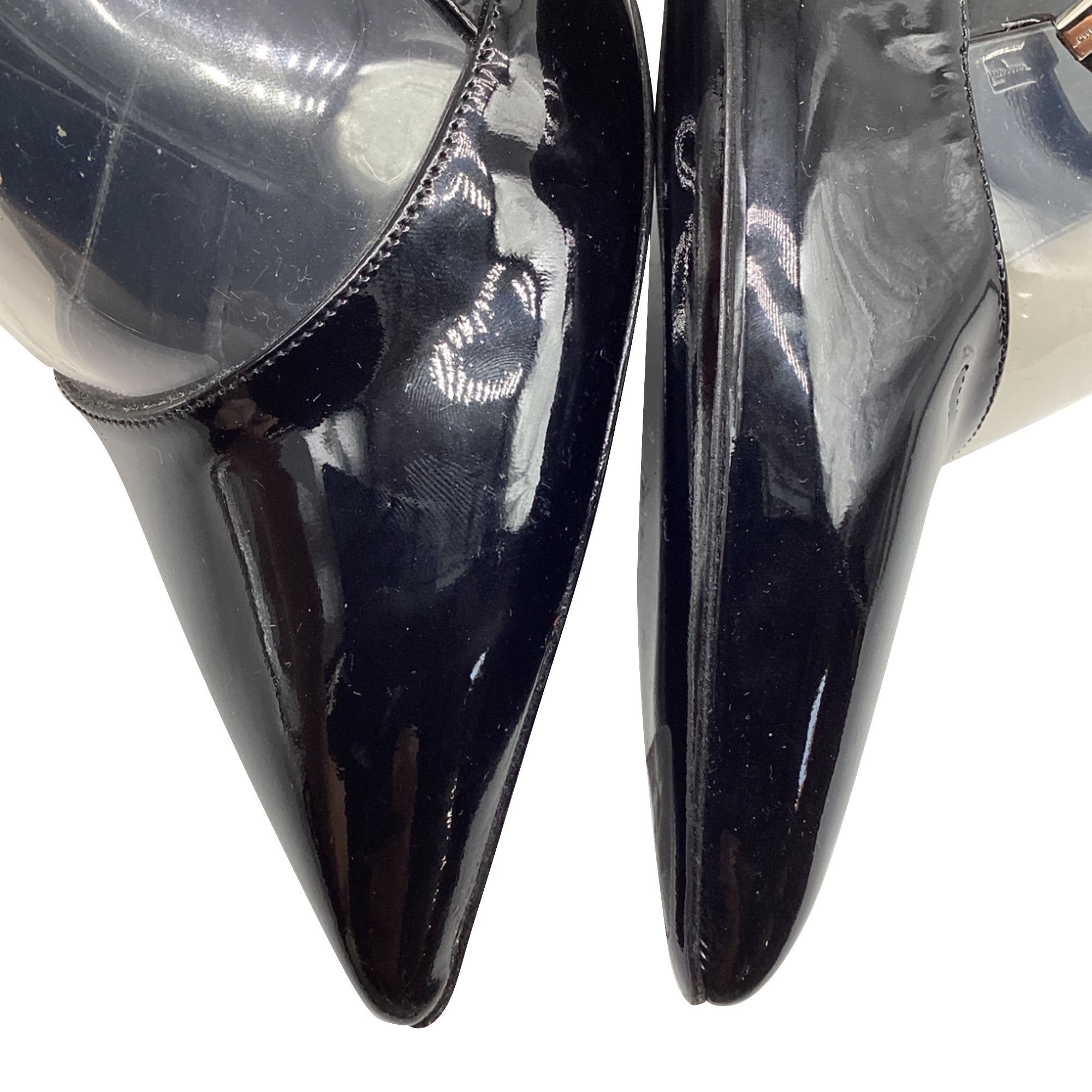 Women's Salvatore Ferragamo Ankle-Strap Pump with Transparent PVC Detail in Black Patent Leather