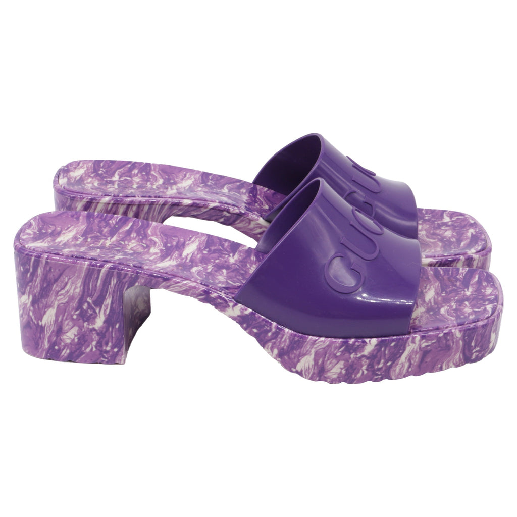 Women's Gucci Logo Slides in Purple Rubber