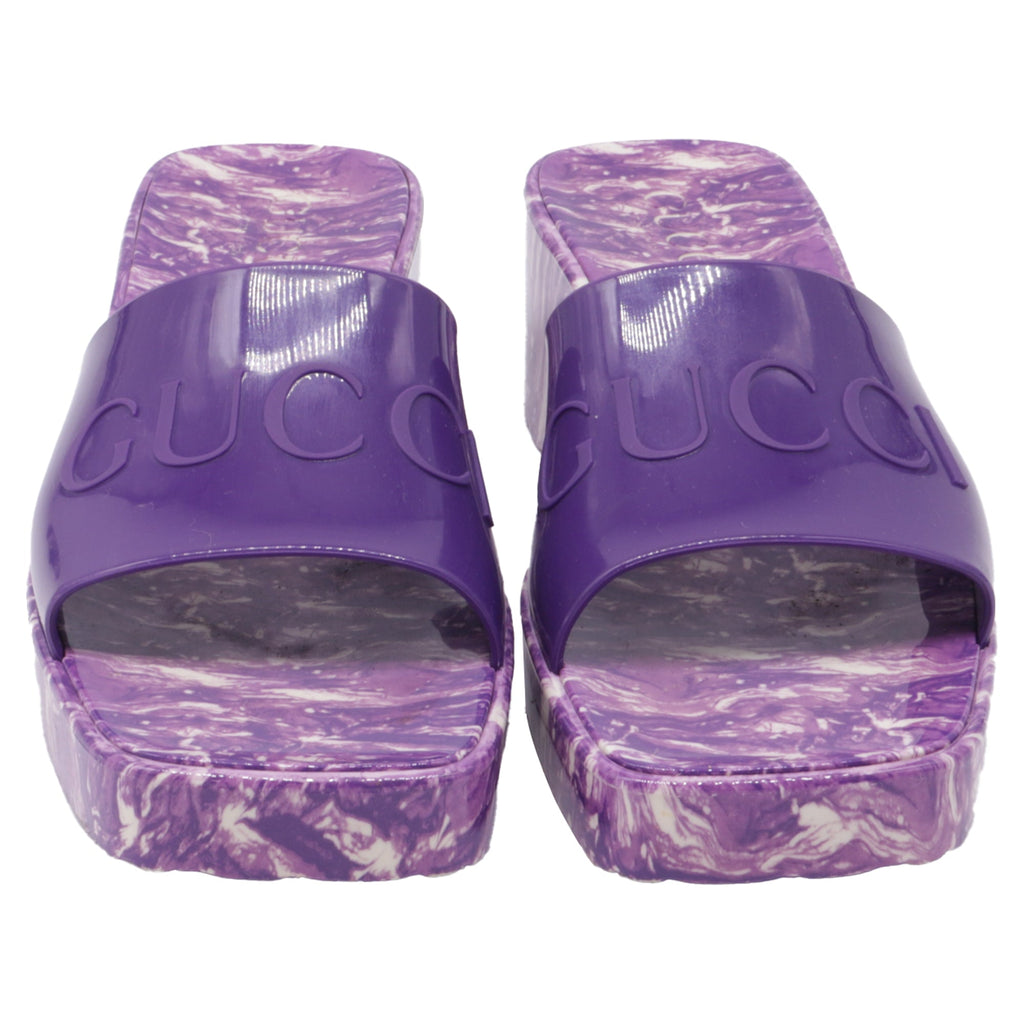 Women's Gucci Logo Slides in Purple Rubber